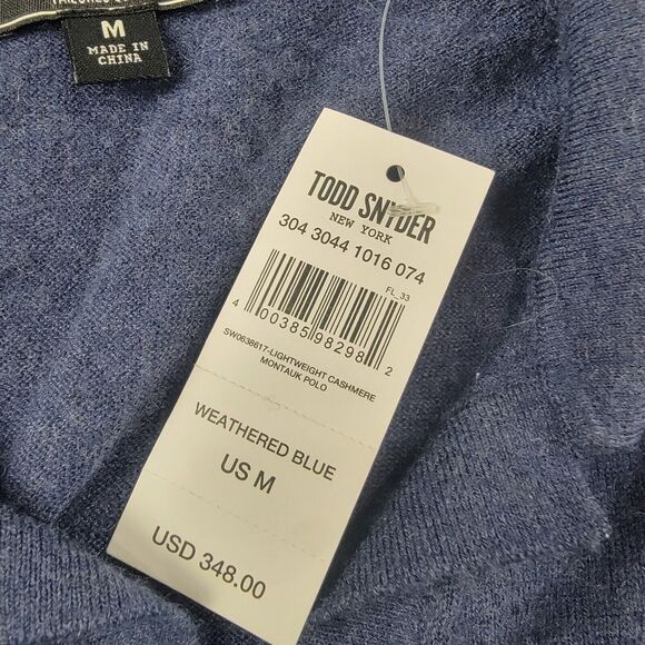 Todd Snyder Lightweight Cashmere Montauk Polo size M Weathered Blue NWT $348 - Picture 6 of 10